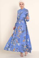 Bigdart 2144 Magnificent Collar Hijab Dress - Indigo