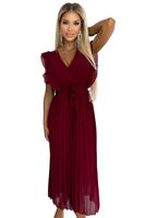 Plisované šaty s volánky, výstřihem a páskem Numoco