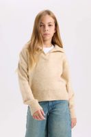 DEFACTO Girl Polo Neck Basic Plain Knitwear Sweater