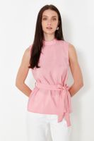 Trendyol Pink Belted Sleeveless Woven Blouse