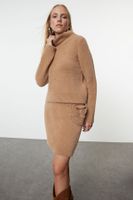 Trendyol Camel Fluffy Soft Textured Knitwear Bottom-Top Set