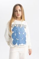 DEFACTO Girl's Oversize Fit Crew Neck Printed Sweatshirt