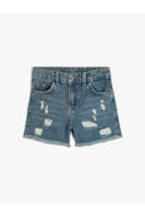 Koton Denim Shorts Worn Detail Pocket Cotton.