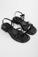 Shoeberry Women's Bianca Black Gold Buckle Sandals