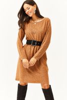 Olalook Women's Tan Pocket Soft Textured Mini Dress