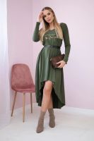 Dress with decorative belt and khaki inscription