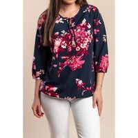 Plus Size Bluza S Cvjetnim Printom, Tamnoplava