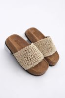 Marjin Women's Hand Knitted Mushroom Pattern Sole Straw Daily Slippers Elesya Natural Straw