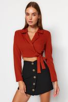 Trendyol Tile Crop Tie Woven Blazer Jacket