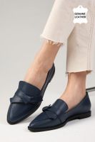 Mio Gusto Ezra Women's Loafers Casual Flat Shoes From Genuine Leather, Navy Blue.