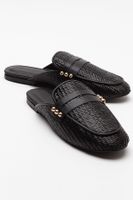 LuviShoes 165 Genuine Leather Black Straw Women's Slippers