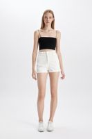 DEFACTO Paperbag High Waist Fold-Ankle Jean Shorts