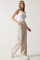 Happiness İstanbul Women's Cream Wide Leg Sweatpants