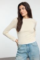 Trendyol Stone Color Block Fitted/Body-Smooth Viscose/Soft Fabric Flexible Knitted Blouse