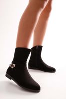 Shoeberry Women's Tiesel Black Suede Heeled Boots, Black Suede.