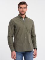 Ombre Men's cotton REGILAR FIT shirt with pocket - khaki