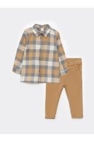 LC Waikiki Long Sleeve Plaid Patterned Baby Boy Shirt and Trousers 2-Pack