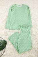 Trendyol Curve Mint Heart and Polka Dot Patterned Knitted Pajama Set