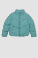 DEFACTO Girls' Water Repellent High Neck Fleece Lined Down Coat