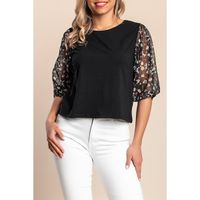 Lockeres 3/4-Arm Top, Schwarz