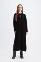 DEFACTO Regular Fit Polo Neck Basic Plain Maxi Knit Dress