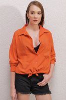 Bigdart 20153 Single Pocket Oversize Linen Shirt - Orange