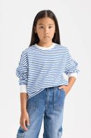 DEFACTO Girl Relax Fit Crew Neck Striped Sweatshirt