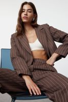 Trendyol Brown Regular Crop Striped Woven Blazer Jacket