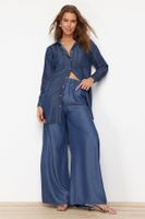 Trendyol Dark Blue 100% Tencel™ High Waist Wide Leg Jeans with Elastic Waist