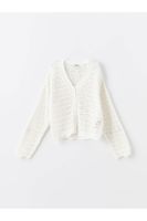 LC Waikiki Lcw V-Neck Hair Braid Patterned Long Sleeve Girl's Knitwear Cardigan