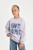 DEFACTO Girl Oversize Wide Pattern Crew Neck Printed Sweatshirt