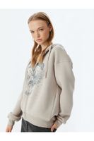 Koton Oversize Zippered Sweatshirt Hooded Pocket Detail Printed