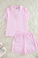 Trendyol Pink Lace Detailed Viscose Woven Pajama Set