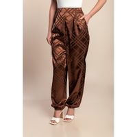Duge Hlače Plus Size Od Imitacije Satena, Smeđe