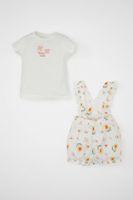 DEFACTO Baby Girl Floral Combed Cotton Short Sleeve T-Shirt Salopet 2-Piece Set C8762a524sm