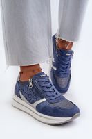 Sneakersy Damskie Na Platformie Z Ażurowym Wzorem I Brokatem INBLU