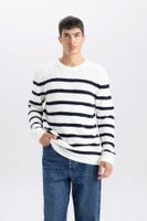 DEFACTO Standard Fit Regular Cut Crew Neck Striped Knitwear Sweater