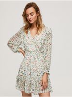 Cream women's floral short dress with ruffle Pepe Jeans Dina - Women's