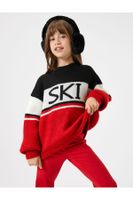 Koton Sweater Round Neck Color Blocked Text Detailed