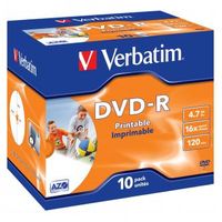 Verbatim DVD-R, Wide Inkjet Printable ID Brand, 43521, 4.7GB, 16x, jewel box, 10-pack, 12cm, pro archivaci dat