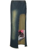 Curved Slit Denim Maxi Skirt