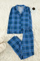 Trendyol Navy Blue 100% Cotton Plaid Knitted Pajama Set