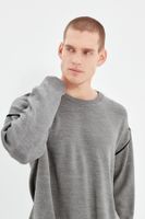 Trendyol Gray Men's Oversize Crew Neck Piping Detailed Knitwear Sweater