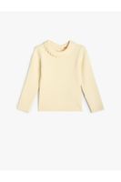 Koton Basic Sweater High Ruffle Collar Buttoned at Back Long Sleeve Ribbed