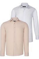 DUAL SET G726 DEWBERRY MENS SHIRTS-WHITE-BEIGE