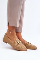 FJ1 Mokasyny Damskie Na Płaskim Obcasie Z Ozdobą Camel Iluvana