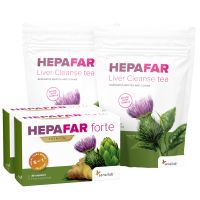 Hepafar Paket zur Leberentgiftung | 30-Tage-Programm | 2x Hepafar Lebertee & 2x Hepafar Forte Mariendistel Kapseln | Sensilab