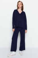 Trendyol Navy Blue Wide Pattern Knitwear Bottom-Top Set