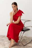 Trendyol Red A-Cut Bow Detailed Woven Elegant Evening Dress