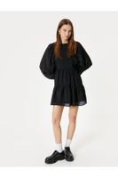 Koton Balloon Sleeve Mini Dress Long Sleeve Round Neck Lined Tiered